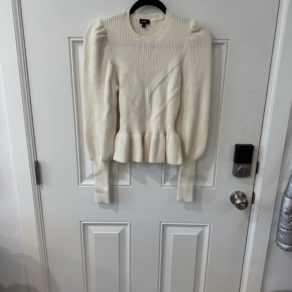 Express Ivory Ribbed Knit Sweater